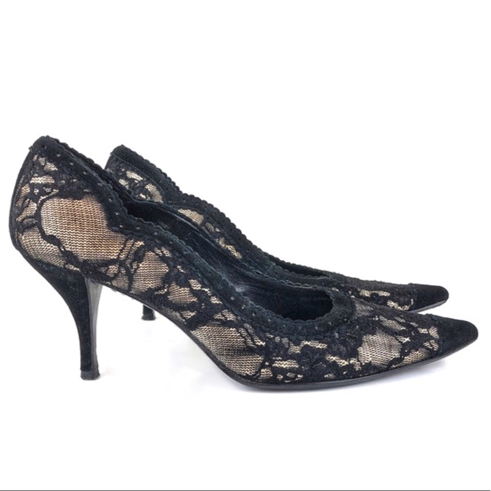 Lace Black and Tan heels with trim